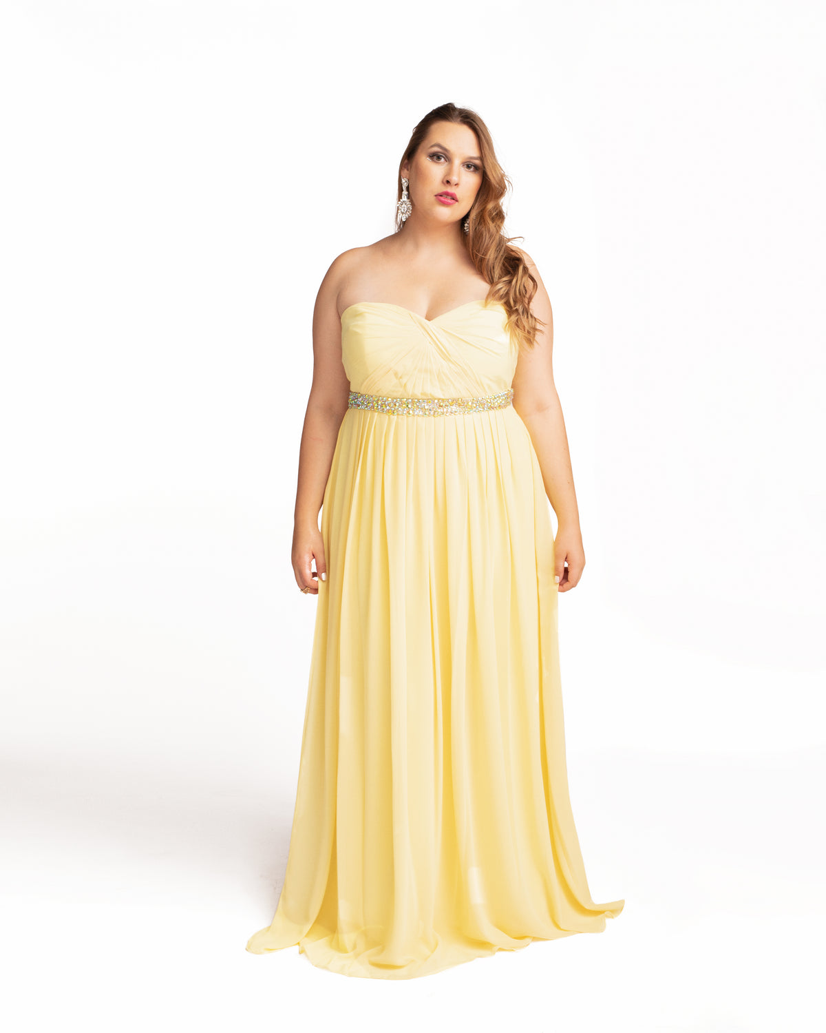Vestido de Fiesta de Gasa Corte Imperio - 38 / Amarillo