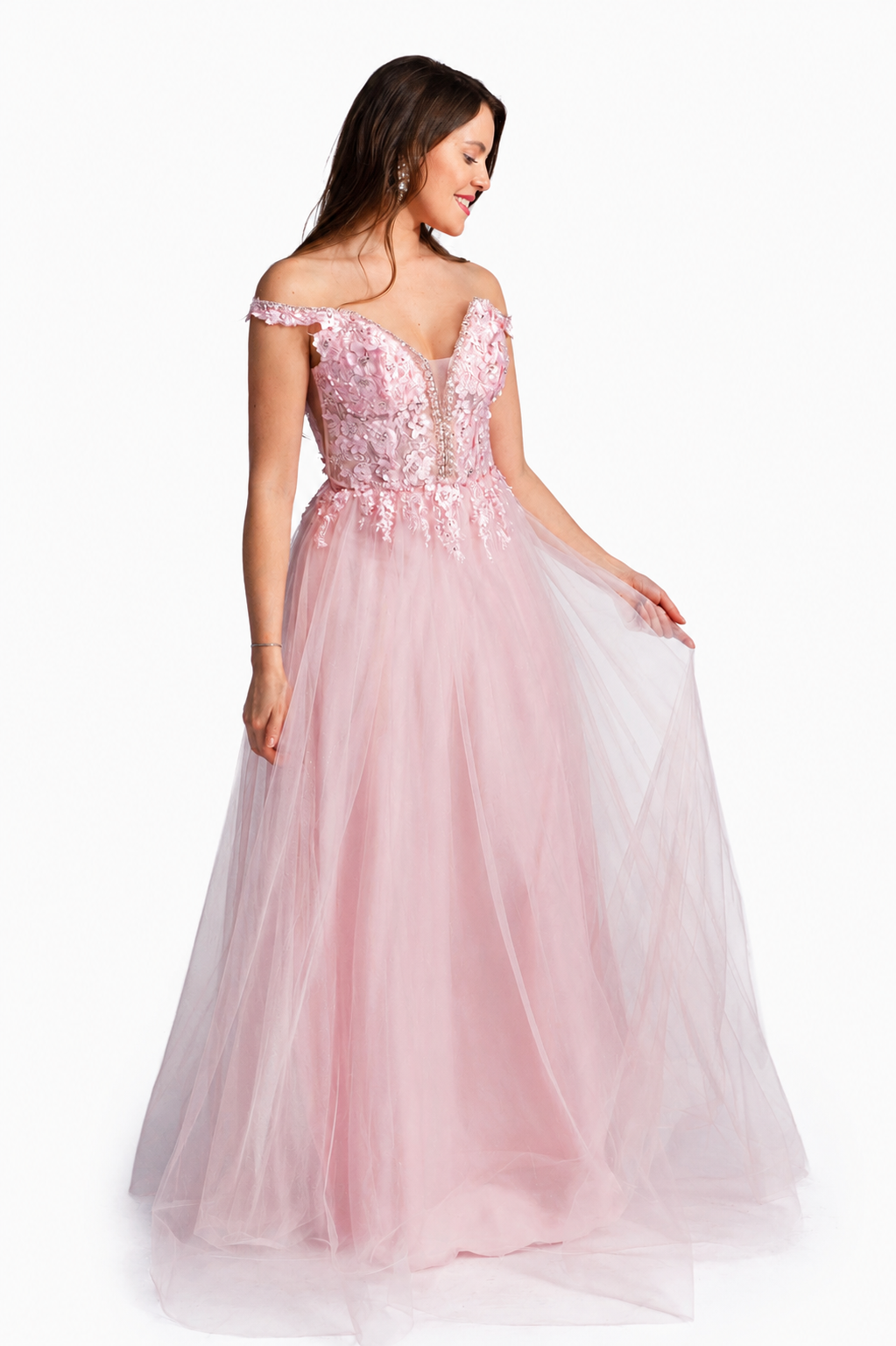 Romántico Vestido de Fiesta Rosa Pastel - L / Rosa pastel