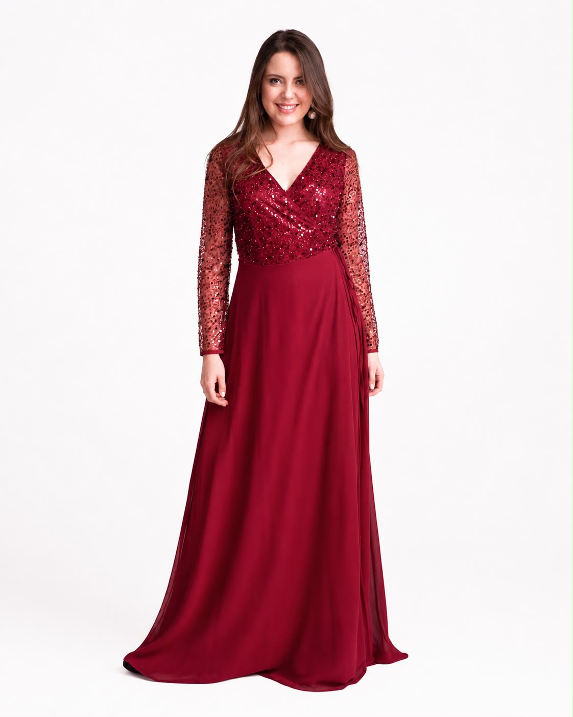 Vestido Fiesta Cruzado Vino - S / Burdeo