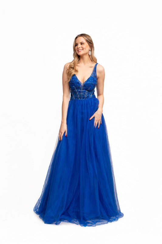 Vestido Corte Princesa Azul Rey